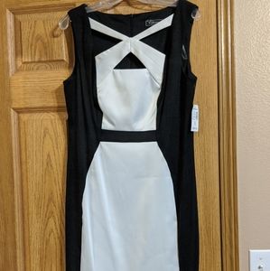 Black and white color blocked sheath dress